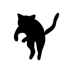 Cute hand drawn cat in jumping motion on white background. Vector adorable animals in trendy Scandinavian style. Funny, cute, hygge illustration for poster, banner, print, decoration kids playroom.
