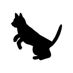 Cute hand drawn cat in jumping motion on white background. Vector adorable animals in trendy Scandinavian style. Funny, cute, hygge illustration for poster, banner, print, decoration kids playroom.