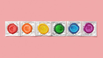 Colored LGBT rainbow condoms.