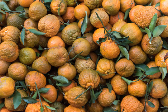 Stack of organic orange at the market