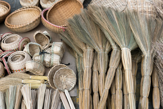 Wicker objects at a street market