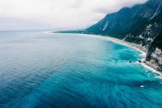 Aerial view of ocean and cliff in Taiwan