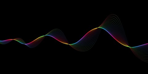 
Abstract wave curve lines pattern dynamic colorful light flowing isolated on black background