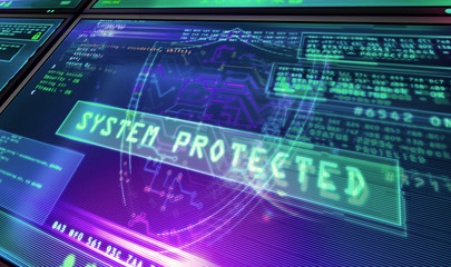 Fototapeta na wymiar Cyber security with shield symbol alert on screen