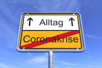 Obraz premium 3d Illustation - Ortsschild - Ortstafel - SARS-CoV-2 - Coronakrise - Alltag - Coronavirus