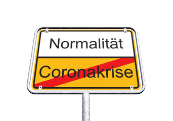 3d Illustation - Ortsschild - Ortstafel - SARS-CoV-2 - Coronakrise - Normalität - Coronavirus