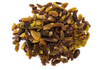 Long light raisins on a white. Natural product.