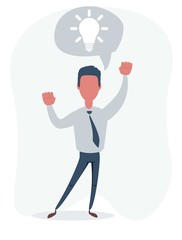 Fototapeta na wymiar Casual business man happy excited hold hand fist up shouting, young handsome guy full length isolated background. Vector flat design illustration.