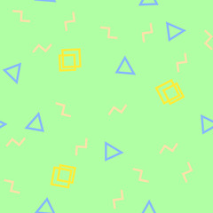 Seamless abstract pattern with geometric shapes as triangle, line, circle. Vector illustration. Hipster fashion Memphis style.