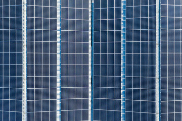 Aerial view of solar panels on rooftop