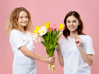 young woman with tulips