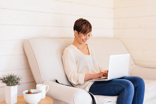 Happy woman working from home