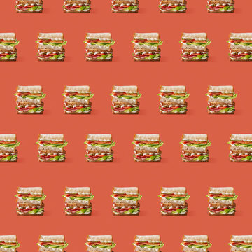 Sandwiches pattern on brown background
