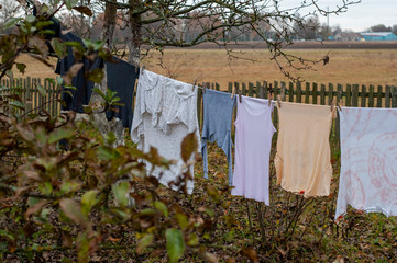 Laundry hanging out to dry in countryside