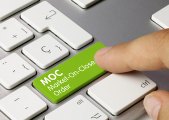 MOC Market-On-Close Order - Inscription on Green Keyboard Key.