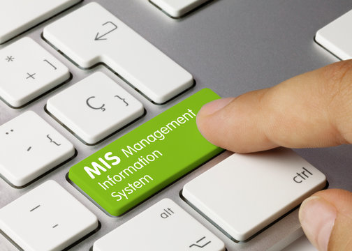 MIS Management Information System - Inscription on Green Keyboard Key.
