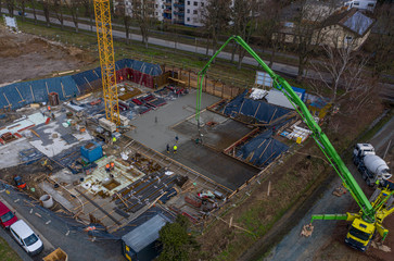 Aerial view of foundation pouring for building a house