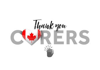 Thank you carers message with Canada heart flag. 3D Render