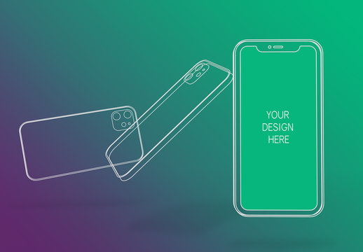 Wireframe Smartphone Screen Mockup with Transparent Background