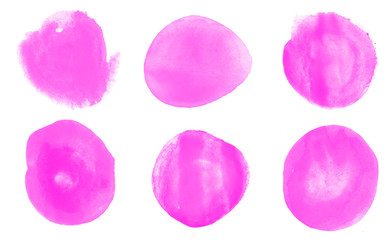 Circle pink watercolor brushes for painting. Vector set of brushes