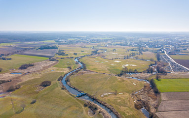 Obraz premium Early spring aerial landscape with fields of Poland