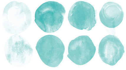 Abstract set of turquoise vector circle paint blot brushes for painting