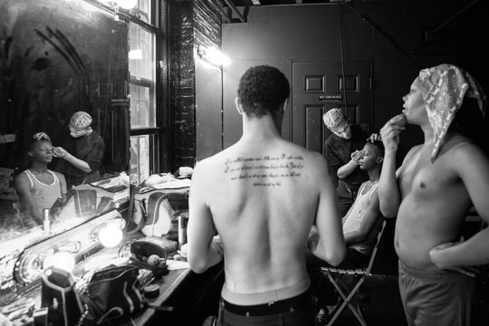 Drag Queens Applying Make-up in Backstage Dressing Room