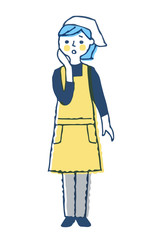 困っている表情のエプロン姿の女性