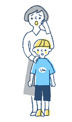 困っている表情のお母さんと男の子