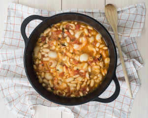 homemade squid and shrimp beans stew. traditional portuguese cuisine