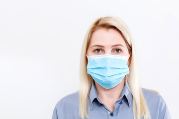 woman with a medical mask for protection again influenza. Copy space for your text.