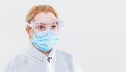 woman with a medical mask for protection again influenza. Copy space for your text.