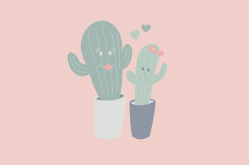 Obraz premium Mother’s Day special gretting card - Lovely Cactus illustration