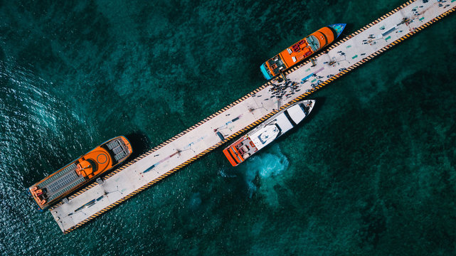 Fast ferry boats going from Playa del Carmen to Cozumel island (Mexico)