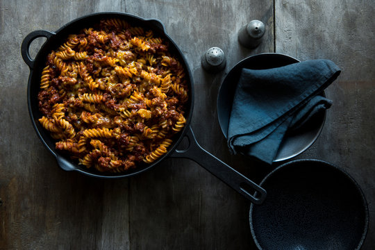 Beef Bolognese sauce with wholewheat fusilli pasta