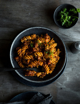 Beef Bolognese sauce with fusilli pasta