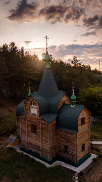 Russian orthodox church on the edge of a forest
