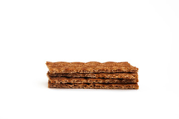 Whole grain crisp breads on white background