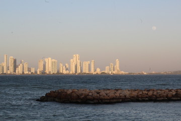 Cartagena Skyline sunset with the moon
