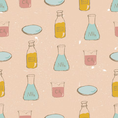 Seamless pattern with chemistry lab material.