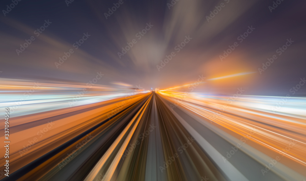 Aufkleber train view. blurry speed motion on railway tunnel for futuristic network connection technology, digi