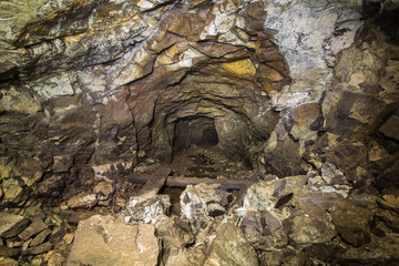 Underground abandoned platinum ore mine tunnel collapsed