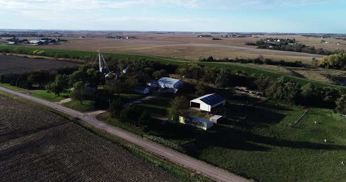 Houses on rural farmland, wide aerial