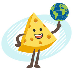 Cartoon Cheese Character holding the planet Earth.