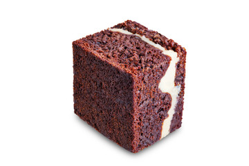 Chocolate cream cheese brownie cake on a white isolated background