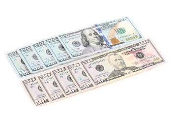dollar bills on white background 