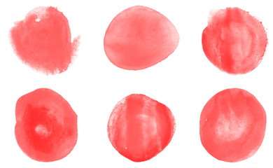 Set of beautiful red circle watercolor blot brushes