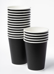Disposable paper cups isolated on white background. close up