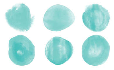 Set of beautiful turquoise circle watercolor blot brushes