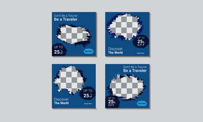 Modern Abstract travel agency social media banner design post, Creative banner for social media post, template design for travel web ads.